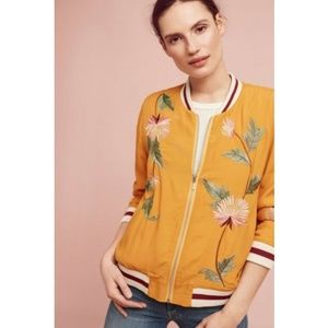 Anthropologie Solstice Yellow Floral Bomber Jacket
